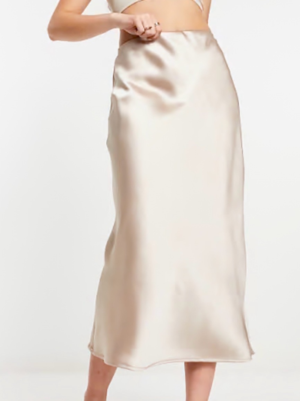 Mango Satin Midi Skirt in Champagne